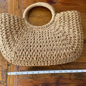 Woven Straw Tote Bag with Round Handles - Natural